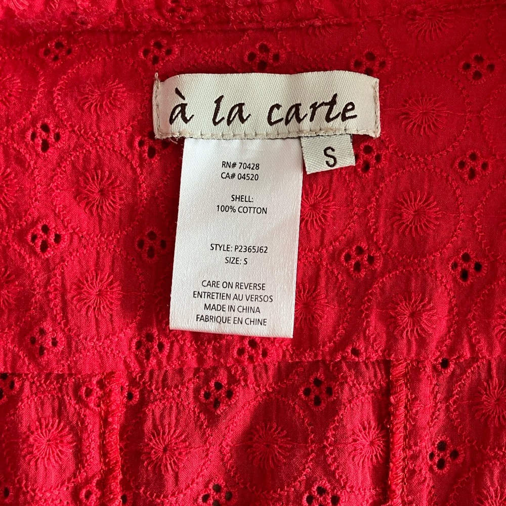 a la carte Eyelet Cotton Women's Jacket/Topper Romantic Layering Size S Red - Picture 9 of 11
